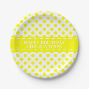 Sunshine Yellow Polka Dots on White Personalised Paper Plate