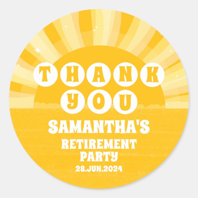 Sunshine Yellow Retirement Party Favour Thank You Classic Round Sticker (Front)