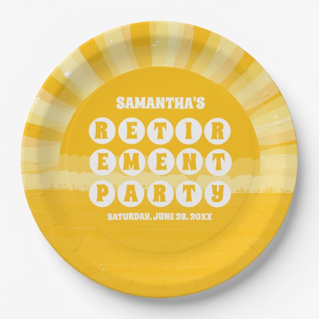 Sunshine Yellow Retirement  Party Paper Plate (Front)