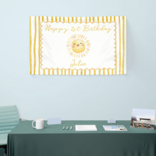 Sunshine Yellow Stripes Birthday Banner