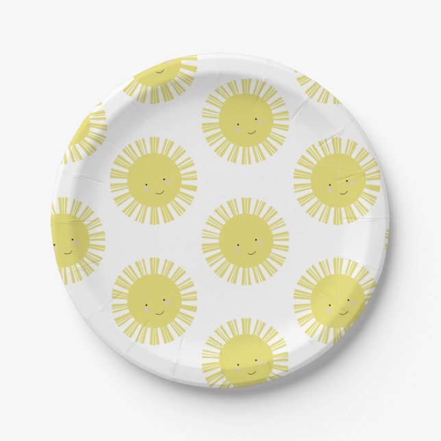 Sunshine Yellow Sun Birthday Baby Shower Party Paper Plate (Front)