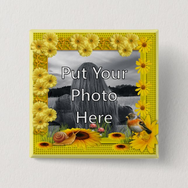 Sunshine Yellow Sunflower Photo Frame 15 Cm Square Badge (Front)