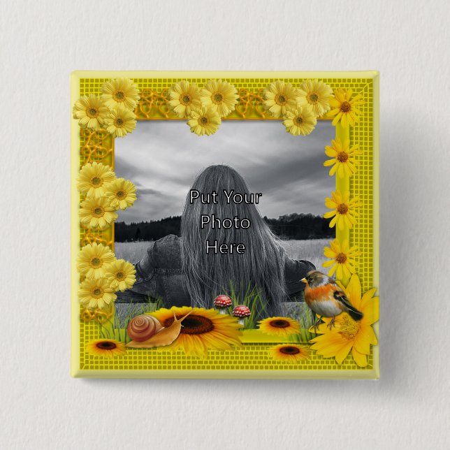 Sunshine Yellow Sunflower Photo Frame 15 Cm Square Badge (Front)