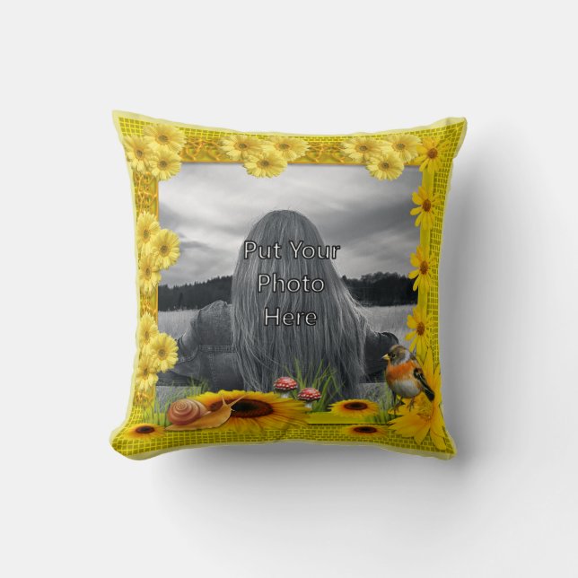 Sunshine Yellow Sunflower Photo Frame Cushion (Front)