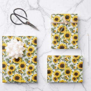 Sunshine Yellow Sunflowers Wrapping Paper Sheet