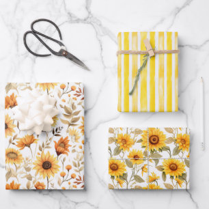 Sunshine Yellow Sunflowers Wrapping Paper Sheets