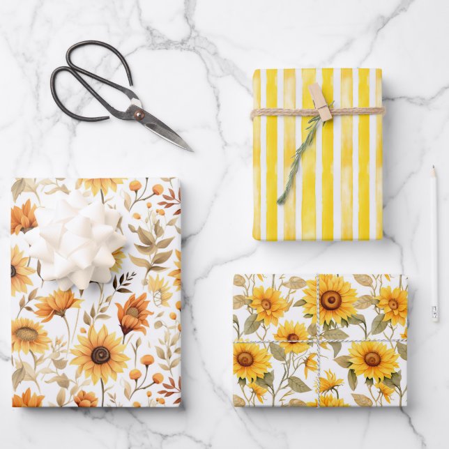 Sunshine Yellow Sunflowers Wrapping Paper Sheets (Front)