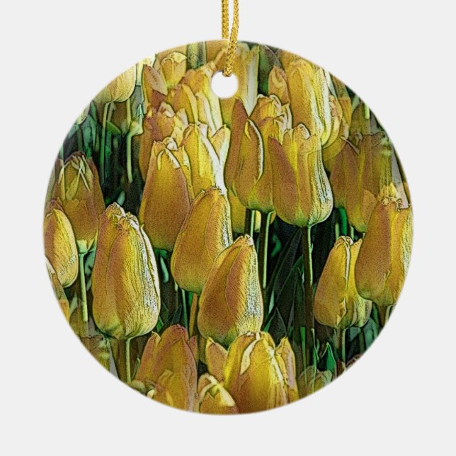 Sunshine Yellow Tulips Ceramic Tree Decoration (Front)