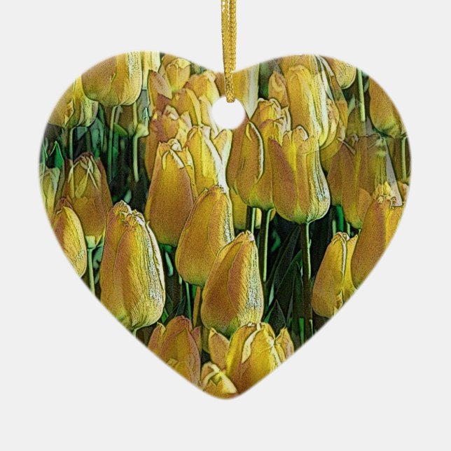 Sunshine Yellow Tulips Ceramic Tree Decoration (Front)