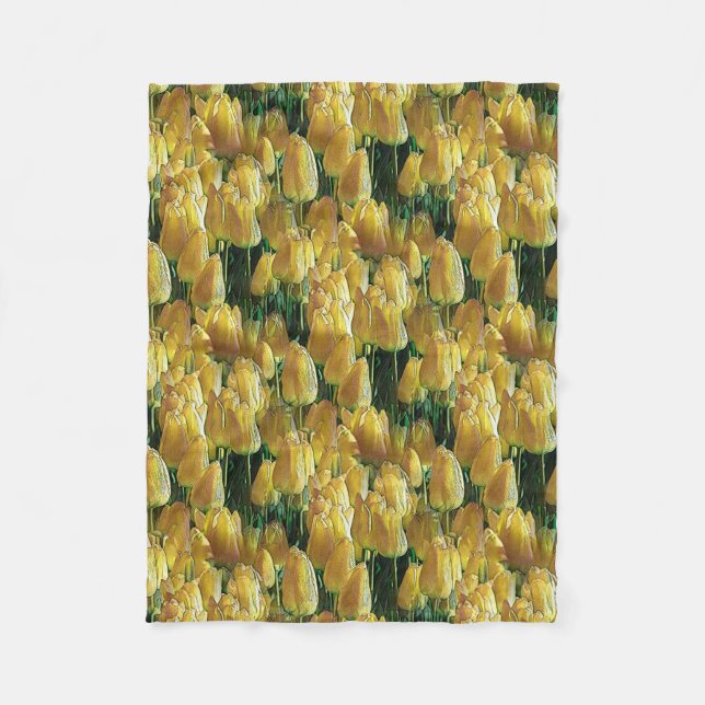 Sunshine Yellow Tulips Fleece Blanket (Front)