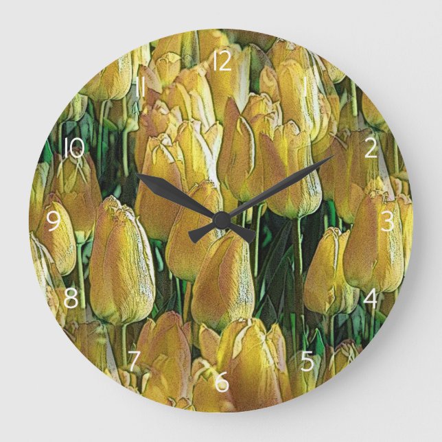 Sunshine Yellow Tulips Large Clock (Front)