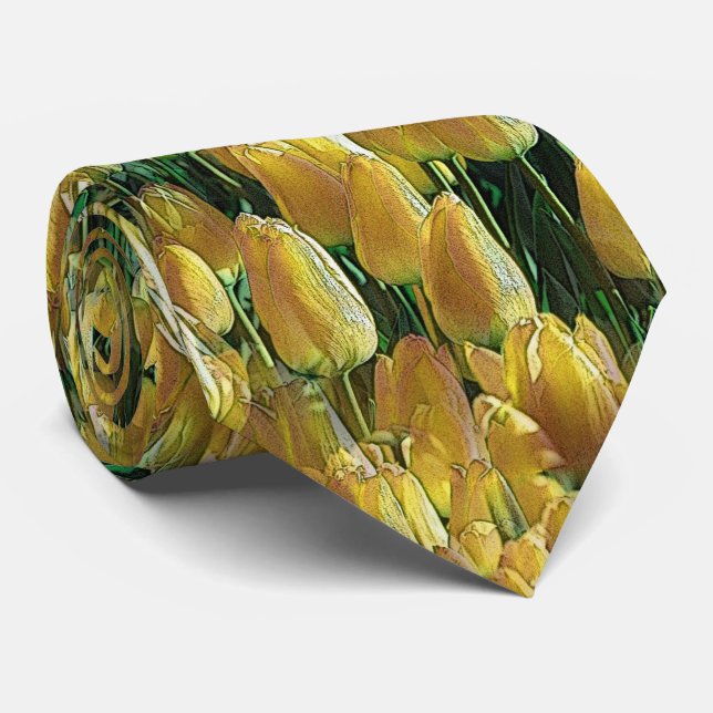 Sunshine Yellow Tulips Neck Tie (Rolled)