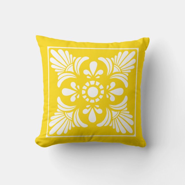 Sunshine Yellow White Fleur De Lis Decorative Cushion (Front)