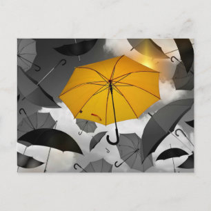 Sunshine's on its way, umbrella avalanche postcard