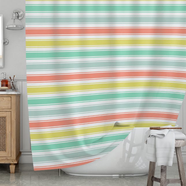 Sunwashed Neon Summer Cabana Stripe Shower Curtain (Creator Uploaded)