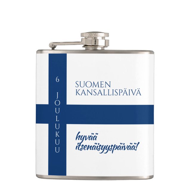 Suomen Kansallispäivä Finnish National Day Flag Hip Flask (Front)