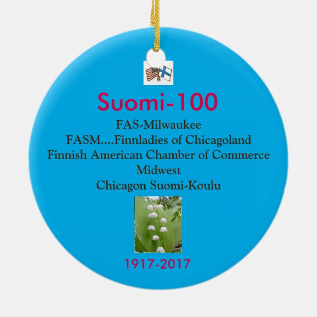 Suomi 100 Centennial Keepsake 1917-2017 Ceramic Tree Decoration (Back)