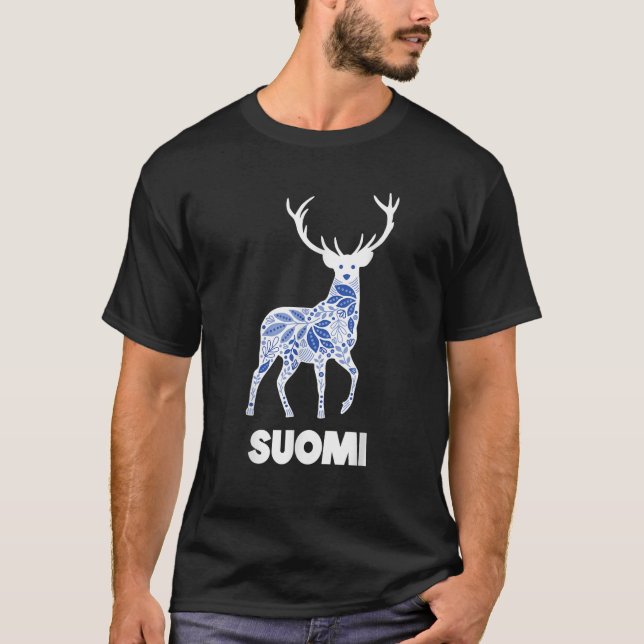 Suomi Finland Folk Art Reindeer  T-Shirt (Front)