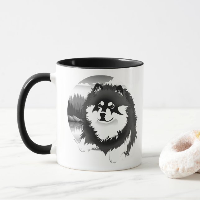 SUOMI- Finnish Lapphund  11 ounce mug (With Donut)