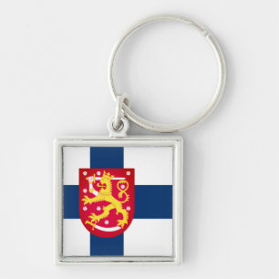 Suomi Flag with superimposed coat of arms Key Ring