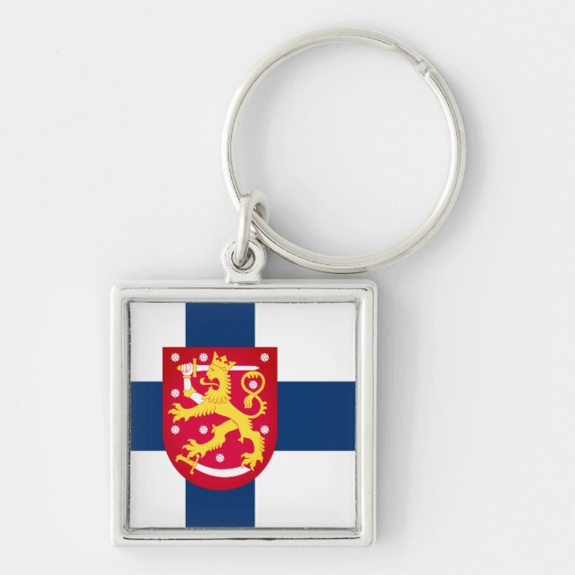Suomi Flag with superimposed coat of arms Key Ring (Front)