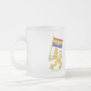 Suomileijona ja Pace-rauhanlippu -muki Frosted Glass Coffee Mug