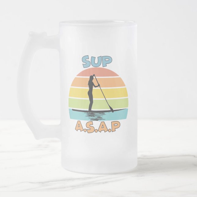 SUP ASAP Stand Up Paddling Frosted Glass Beer Mug (Left)