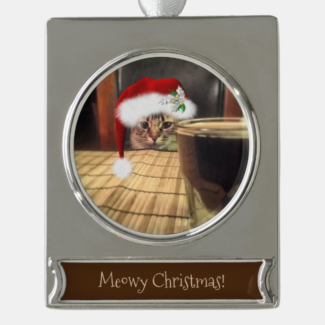 Sup Beer? Funny Humour Kitty Cat Photo Photography Silver Plated Banner Ornament (Front)