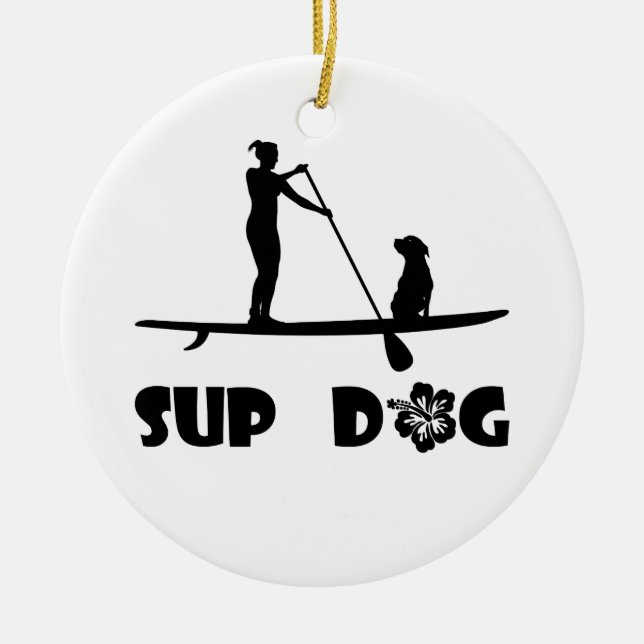 SUP Dog Sitting Ceramic Tree Decoration (Front)