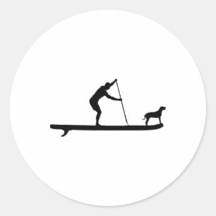 Sup Dog Stand Up Paddle Board Paddling Surf Surfin Classic Round Sticker