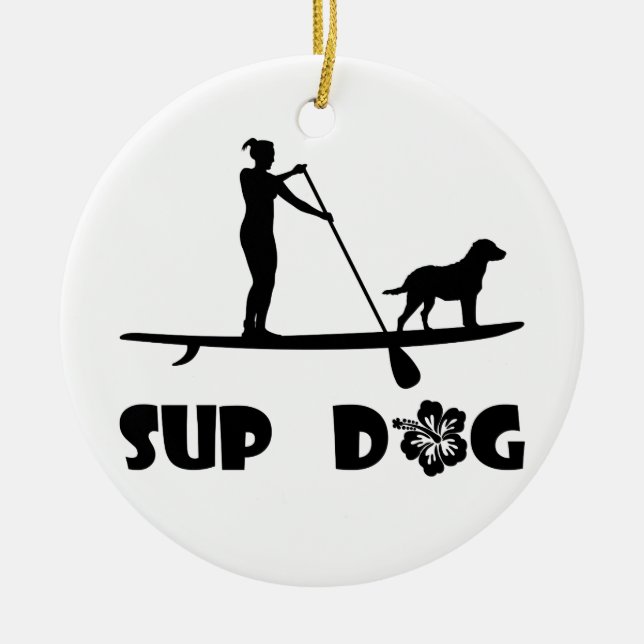 SUP Dog Standing Ceramic Tree Decoration (Front)