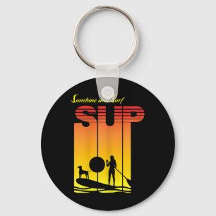 Sup Girl Dog Stand Up Paddle Board Paddling Sunset Key Ring