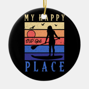 SUP Girl My Happy Place Water Stand Paddle Board Ceramic Tree Decoration