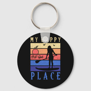SUP Girl My Happy Place Water Stand Paddle Board Key Ring