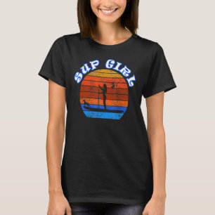 Sup Girl Paddleboarding With Dog Vintage Vacation T-Shirt
