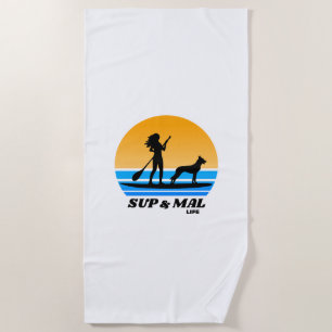 SUP & Mal Life Malinois Standup Paddleboarding  Beach Towel