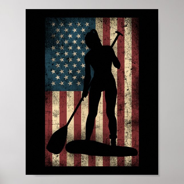 SUP Paddleboard Girl American Flag Usa Patriotic Poster (Front)