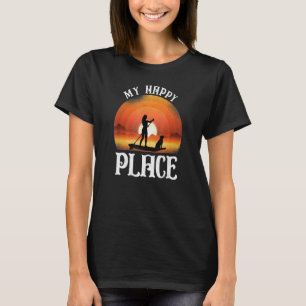 Sup Paddleboard My Happy Place Girl Dog Sunset T-Shirt