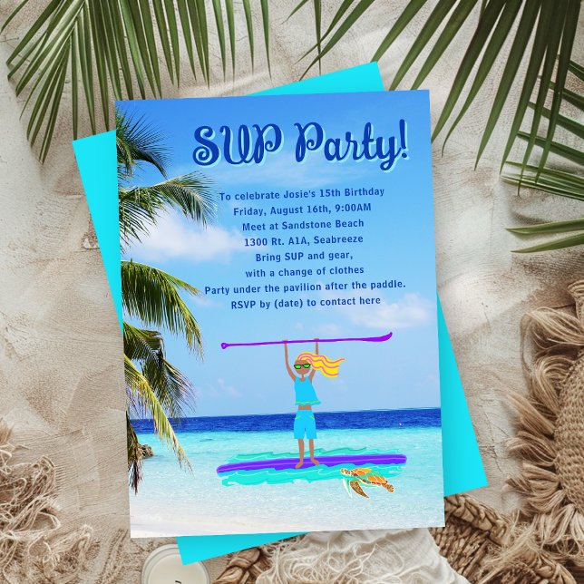 SUP Party Girls Birthday Tropical Paddling Invitation (Creator Uploaded)
