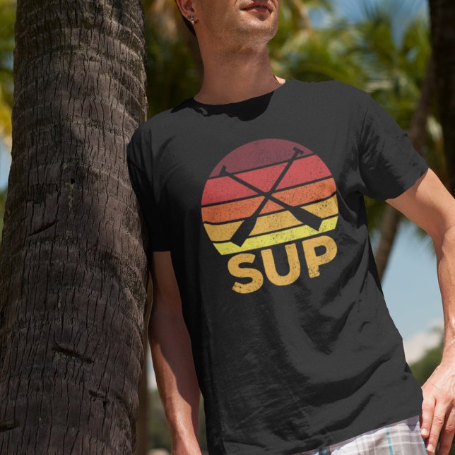 SUP Retro Stand Up Paddling Sunset T-Shirt (Retro sunset vibes meet SUP passion on our tee!)