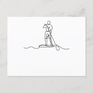 SUP Stand Up Paddel One Line Art Postcard