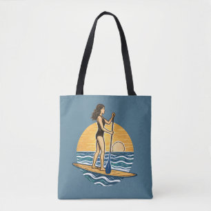 SUP Sunset Paddle   Blue Paddleboard Graphic Beach Tote Bag