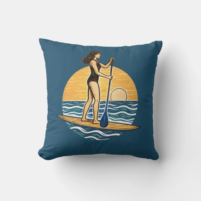 SUP Sunset Paddleboard | Blue Coastal Life Graphic Cushion (Front)