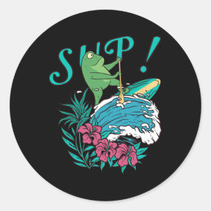 Sup Surfing Stand Up Paddle Paddling Frog Surfing  Classic Round Sticker
