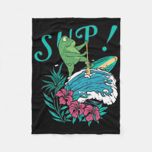 Sup Surfing Stand Up Paddle Paddling Frog Surfing Fleece Blanket