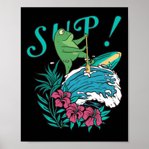 Sup Surfing Stand Up Paddle Paddling Frog Surfing Poster