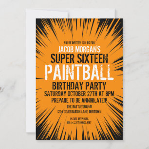 Super 16 Paintball Party Invitations