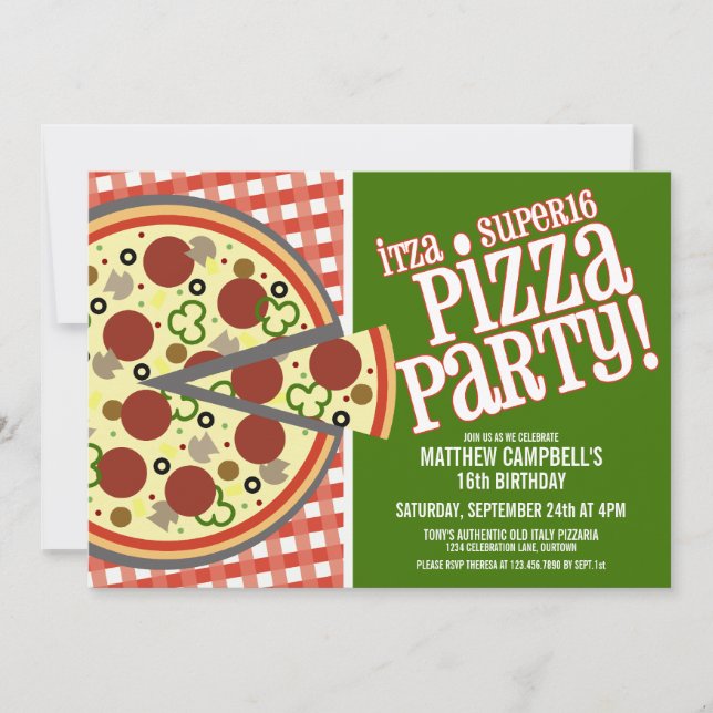 Super 16 Pizza Party Invitations (Front)