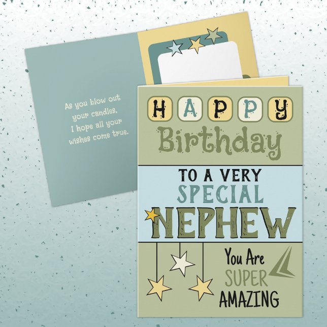 Super amazing nephew green and blue birthday card (Creator Uploaded)