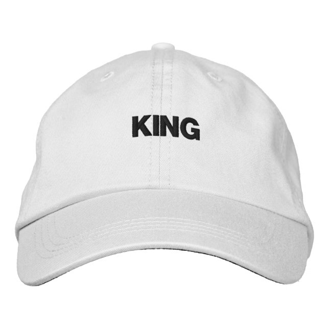 Super and Fantastic King Text White Embroidered Hat (Front)